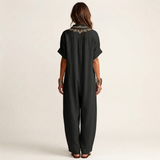 Amarina | Embroidered V-Neck Collar Linen Maxi Dress | The Bellemont Sisters Australia