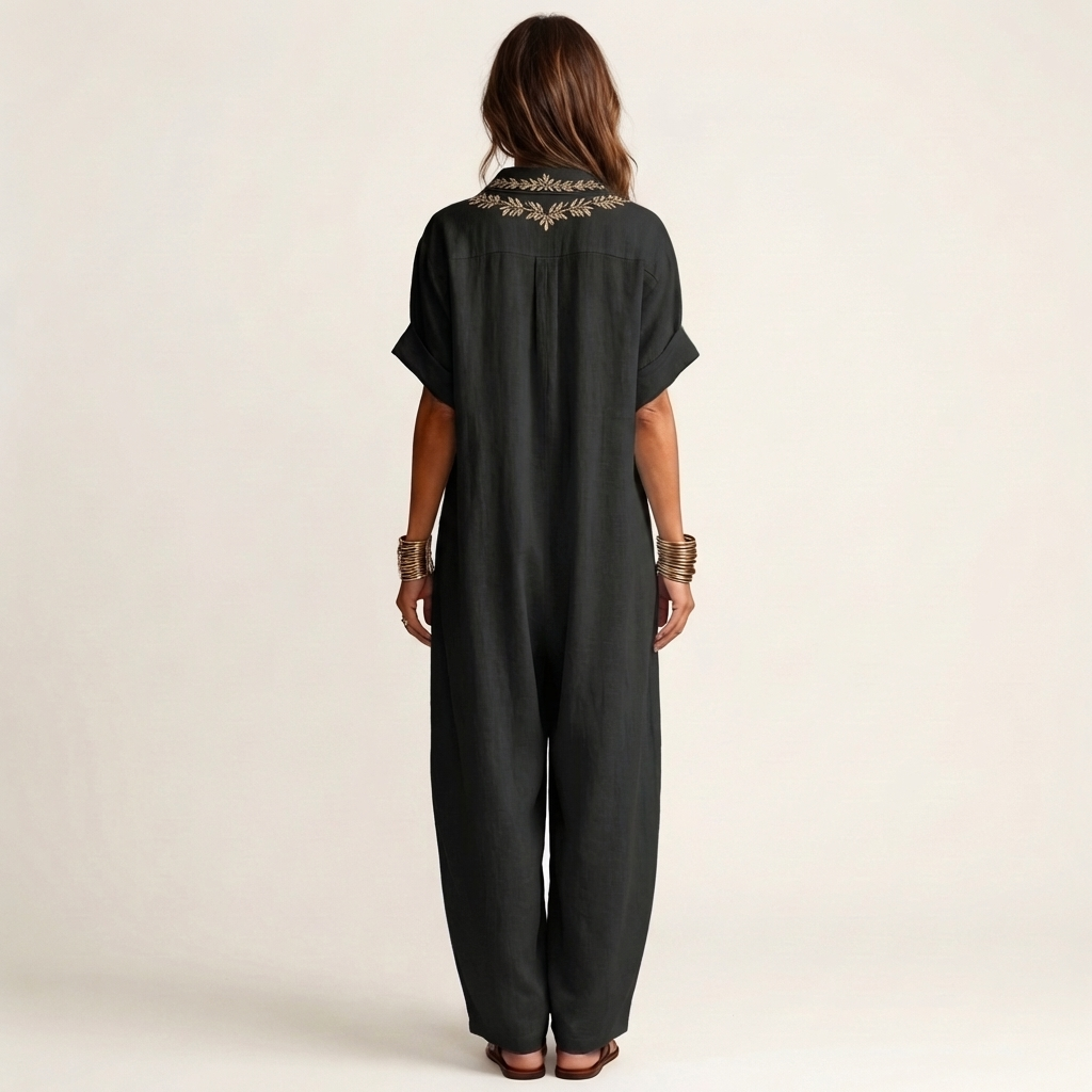 Amarina | Embroidered V-Neck Collar Linen Maxi Dress | The Bellemont Sisters Australia