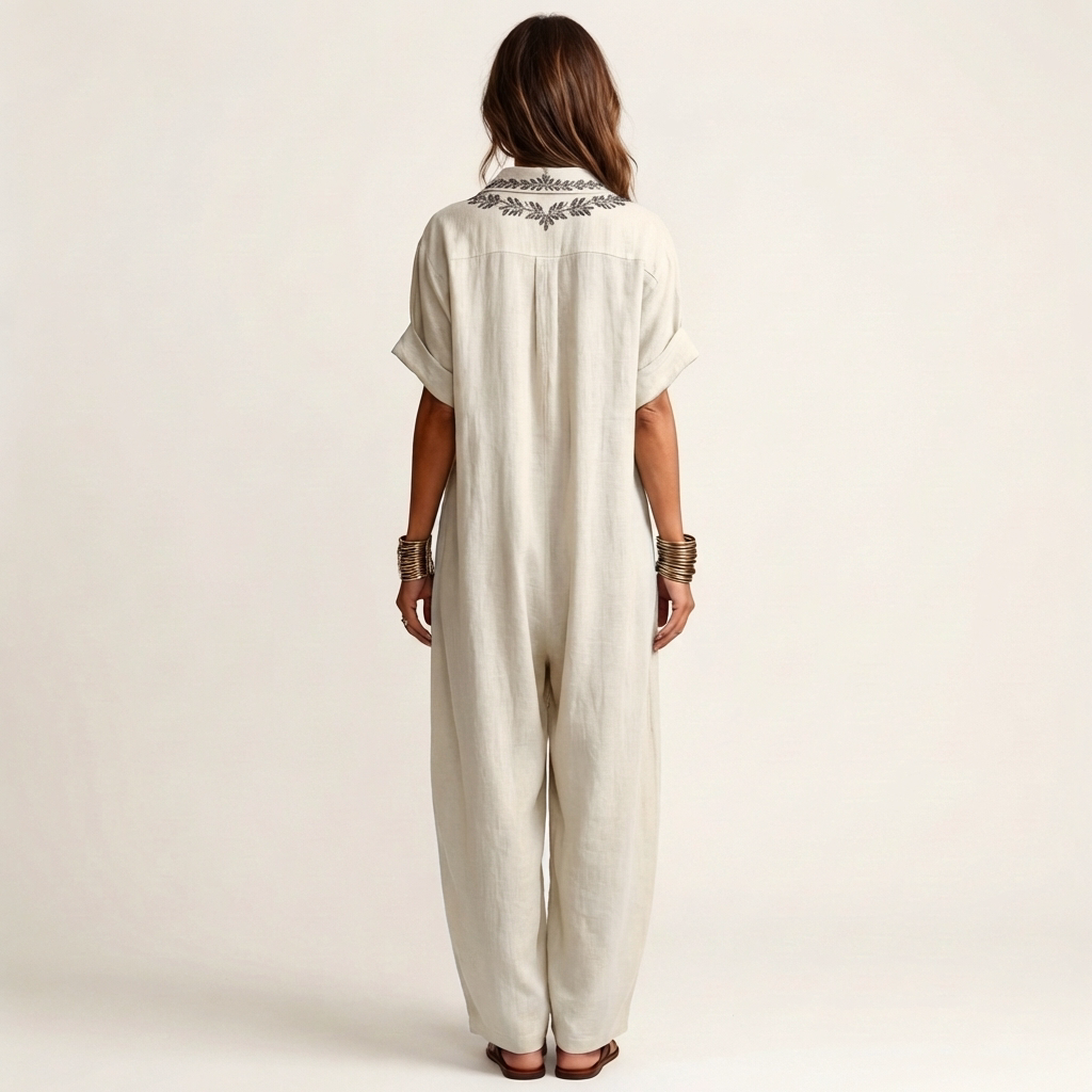 Amarina | Embroidered V-Neck Collar Linen Maxi Dress | The Bellemont Sisters Australia