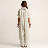 Amarina | Embroidered V-Neck Collar Linen Maxi Dress | The Bellemont Sisters Australia