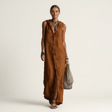 Mirabell | Hooded Button-Front Sleeveless Linen Maxi Dress – Brown | The Bellemont Sisters Australia