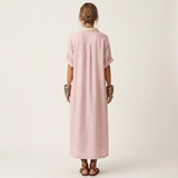 Kamira | Contrast-Collar Button-Front Short-Sleeve Maxi Shirt Dress | The Bellemont Sisters Australia