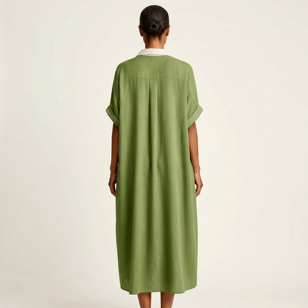 Kamira | Contrast-Collar Button-Front Short-Sleeve Maxi Shirt Dress | The Bellemont Sisters Australia