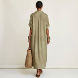 Kamira | Contrast-Collar Button-Front Short-Sleeve Maxi Shirt Dress | The Bellemont Sisters Australia