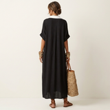 Kamira | Contrast-Collar Button-Front Short-Sleeve Maxi Shirt Dress | The Bellemont Sisters Australia