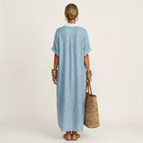 Kamira | Contrast-Collar Button-Front Short-Sleeve Maxi Shirt Dress | The Bellemont Sisters Australia