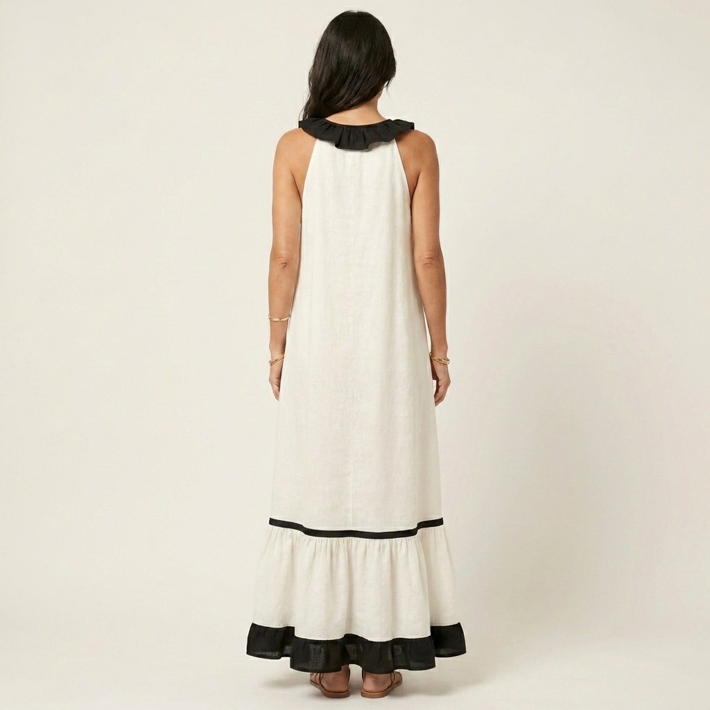 Mayline | Sleeveless Ruffle-Neck Contrast-Trim Maxi Dress | The Bellemont Sisters Australia