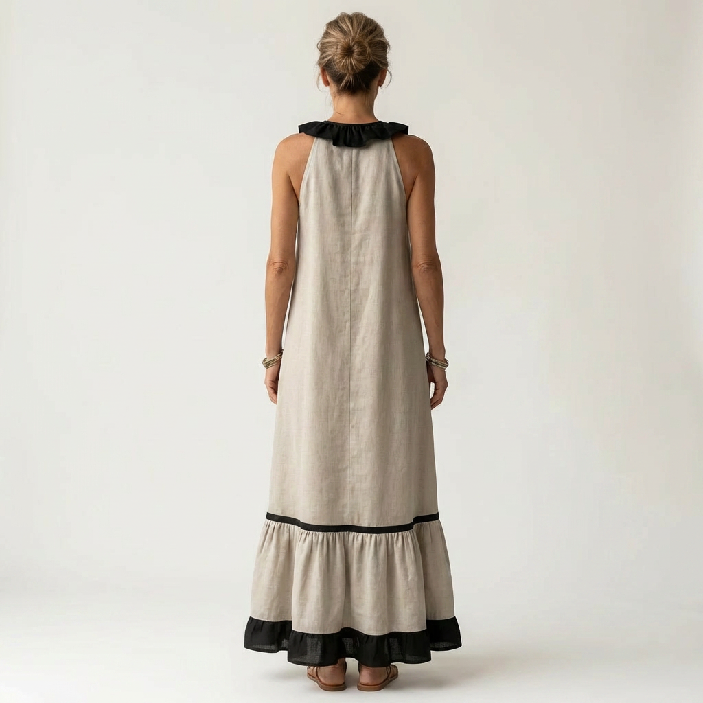 Mayline | Sleeveless Ruffle-Neck Contrast-Trim Maxi Dress | The Bellemont Sisters Australia