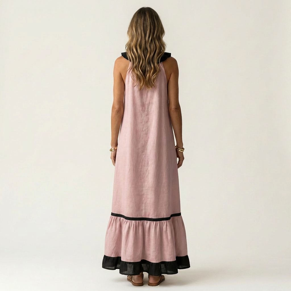 Mayline | Sleeveless Ruffle-Neck Contrast-Trim Maxi Dress | The Bellemont Sisters Australia