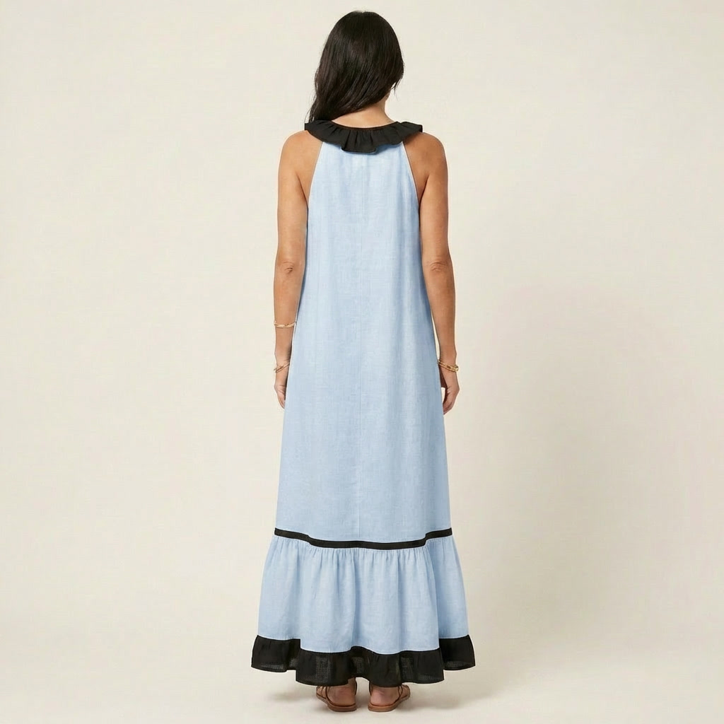 Mayline | Sleeveless Ruffle-Neck Contrast-Trim Maxi Dress | The Bellemont Sisters Australia
