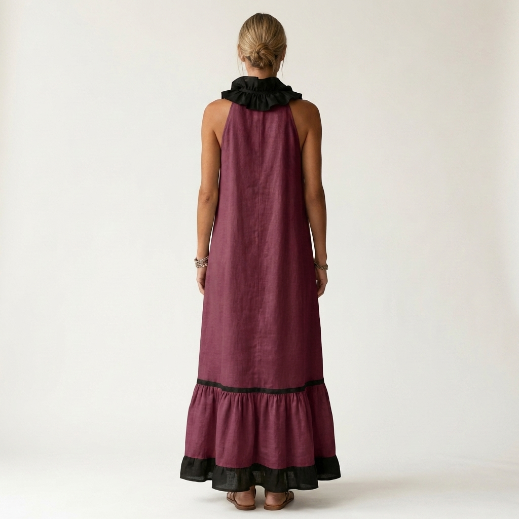 Mayline | Sleeveless Ruffle-Neck Contrast-Trim Maxi Dress | The Bellemont Sisters Australia
