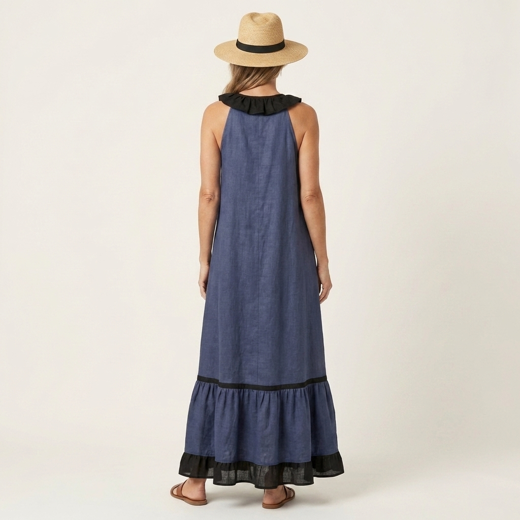 Mayline | Sleeveless Ruffle-Neck Contrast-Trim Maxi Dress | The Bellemont Sisters Australia
