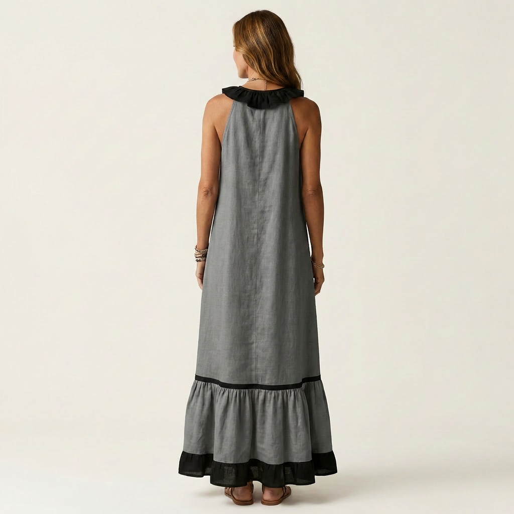 Mayline | Sleeveless Ruffle-Neck Contrast-Trim Maxi Dress | The Bellemont Sisters Australia
