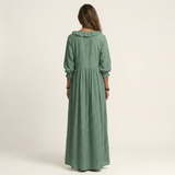 Yosetta | Ruffle V-Neck Striped Lantern-Sleeve Maxi Dress | The Bellemont Sisters Australia