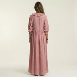Yosetta | Ruffle V-Neck Striped Lantern-Sleeve Maxi Dress | The Bellemont Sisters Australia