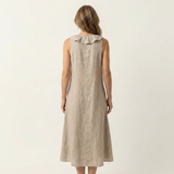 Vicky | Ruffle-Front V-Neck Sleeveless Linen Maxi Dress | The Bellemont Sisters Australia
