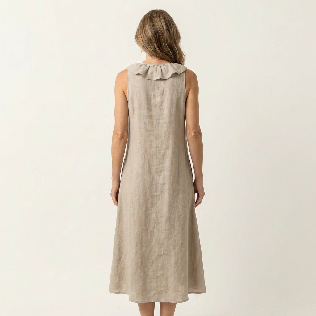Vicky | Ruffle-Front V-Neck Sleeveless Linen Maxi Dress | The Bellemont Sisters Australia