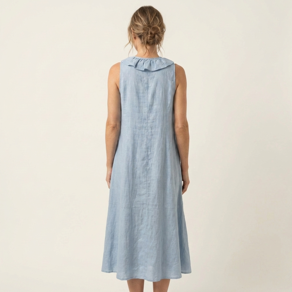 Vicky | Ruffle-Front V-Neck Sleeveless Linen Maxi Dress | The Bellemont Sisters Australia
