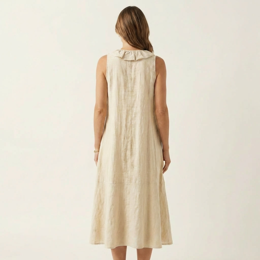 Vicky | Ruffle-Front V-Neck Sleeveless Linen Maxi Dress | The Bellemont Sisters Australia