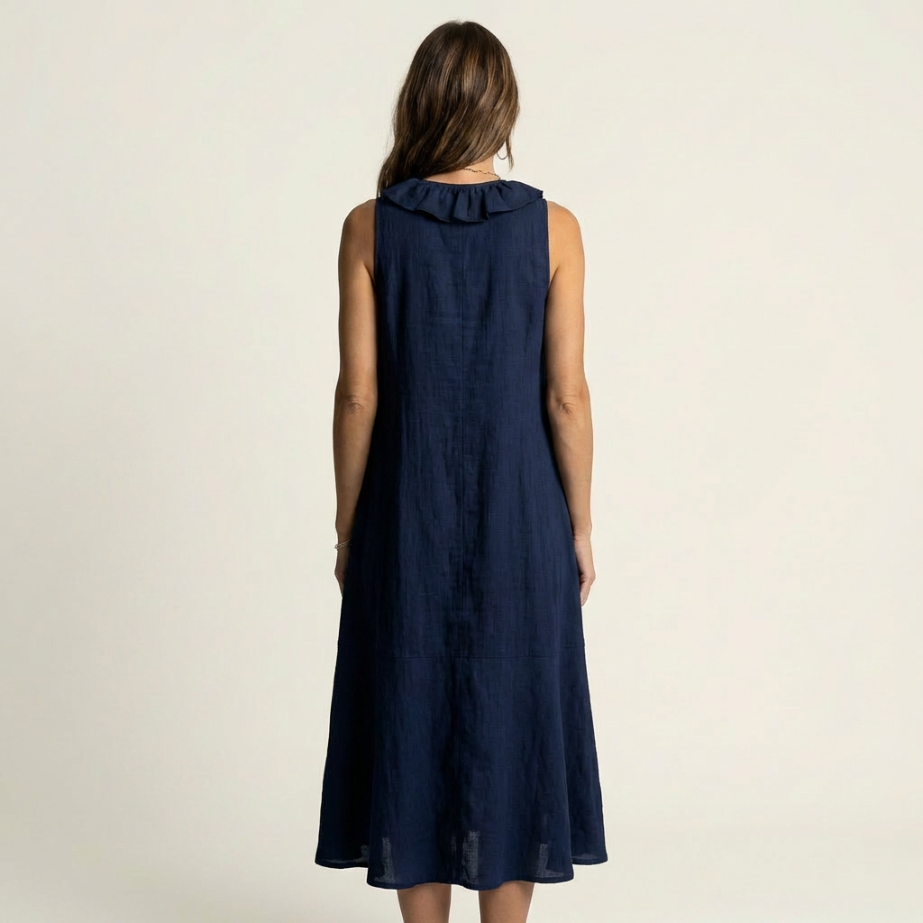 Vicky | Ruffle-Front V-Neck Sleeveless Linen Maxi Dress | The Bellemont Sisters Australia
