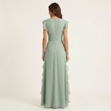 Nellyana | Wrap-Style V-Neck Flutter-Sleeve Cascading Ruffle Maxi Dress | The Bellemont Sisters Australia