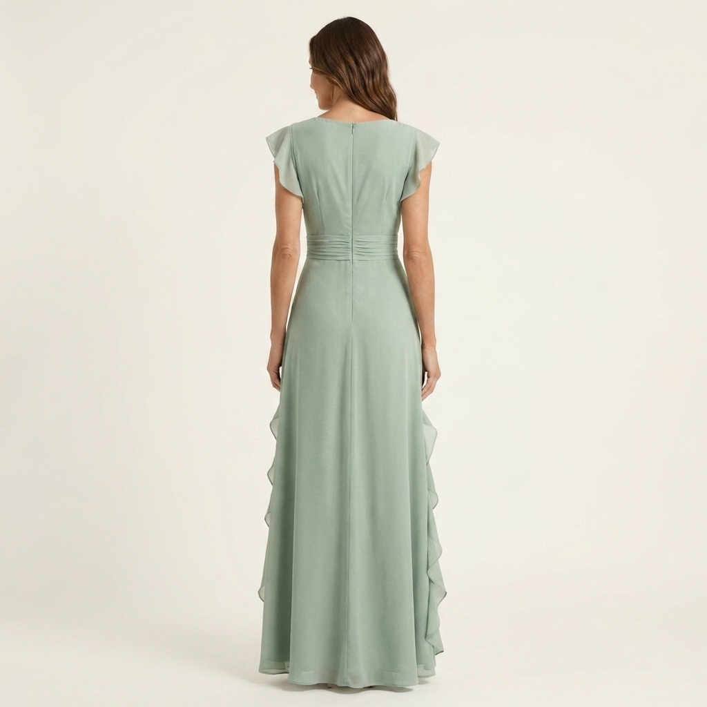 Nellyana | Wrap-Style V-Neck Flutter-Sleeve Cascading Ruffle Maxi Dress | The Bellemont Sisters Australia