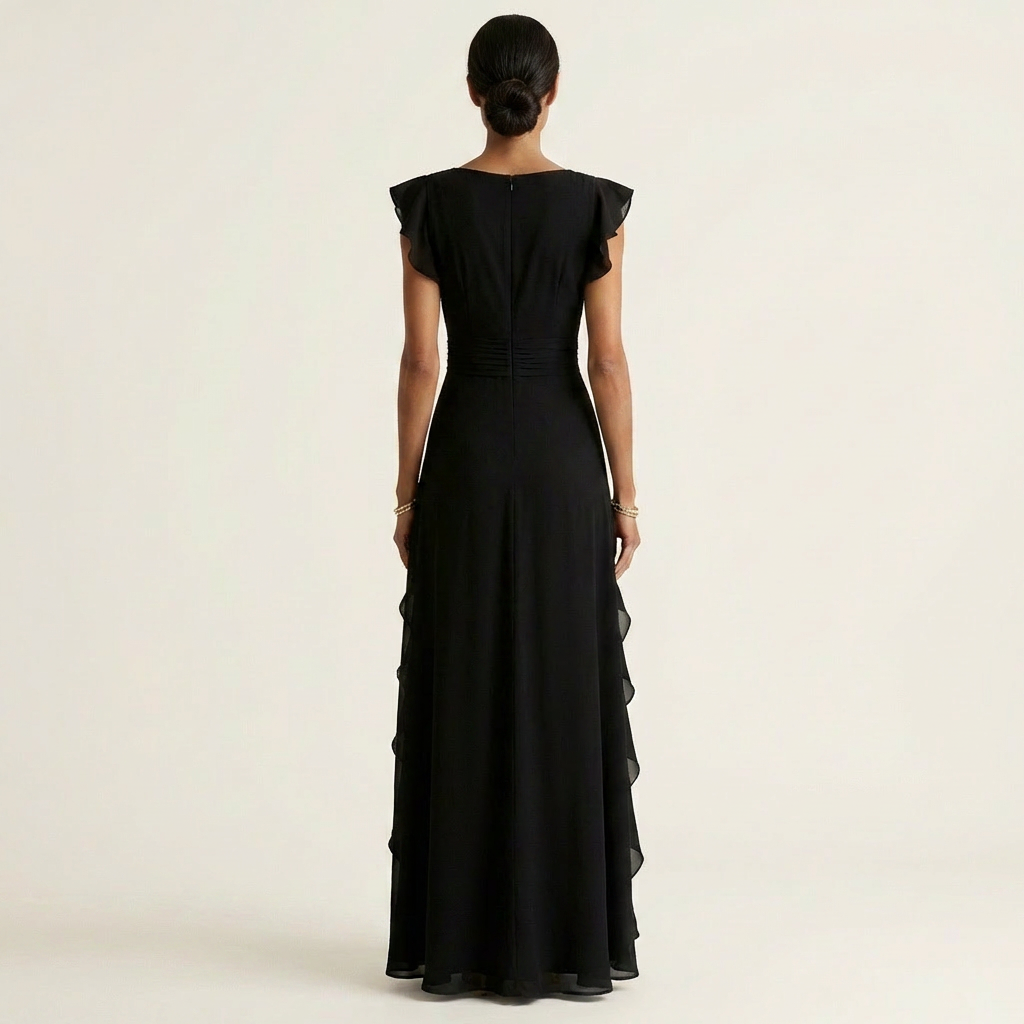Nellyana | Wrap-Style V-Neck Flutter-Sleeve Cascading Ruffle Maxi Dress | The Bellemont Sisters Australia
