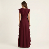 Nellyana | Wrap-Style V-Neck Flutter-Sleeve Cascading Ruffle Maxi Dress | The Bellemont Sisters Australia