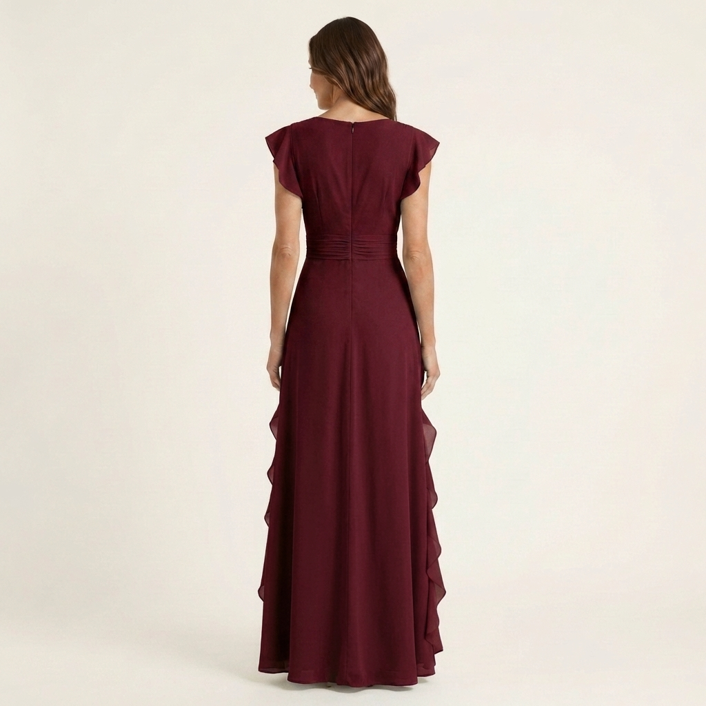 Nellyana | Wrap-Style V-Neck Flutter-Sleeve Cascading Ruffle Maxi Dress | The Bellemont Sisters Australia