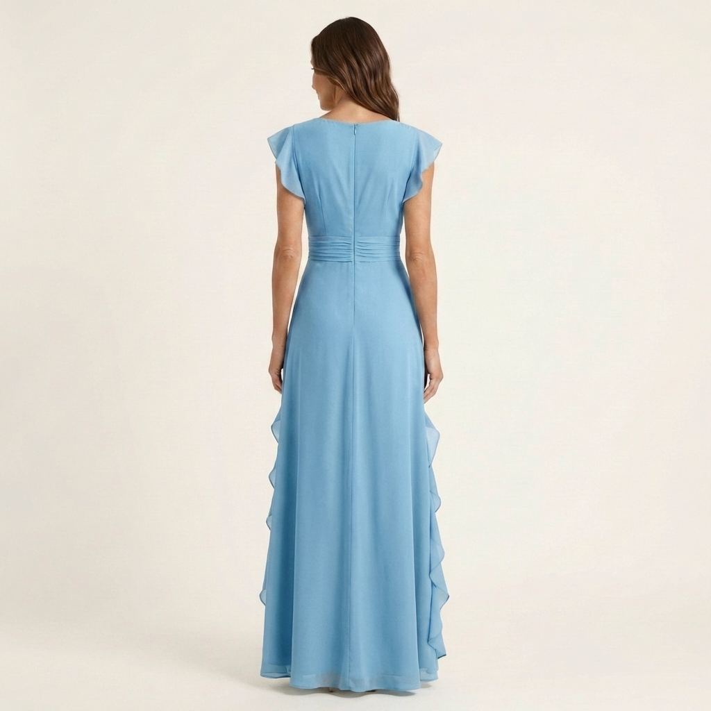 Nellyana | Wrap-Style V-Neck Flutter-Sleeve Cascading Ruffle Maxi Dress | The Bellemont Sisters Australia