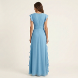 Nellyana | Wrap-Style V-Neck Flutter-Sleeve Cascading Ruffle Maxi Dress | The Bellemont Sisters Australia