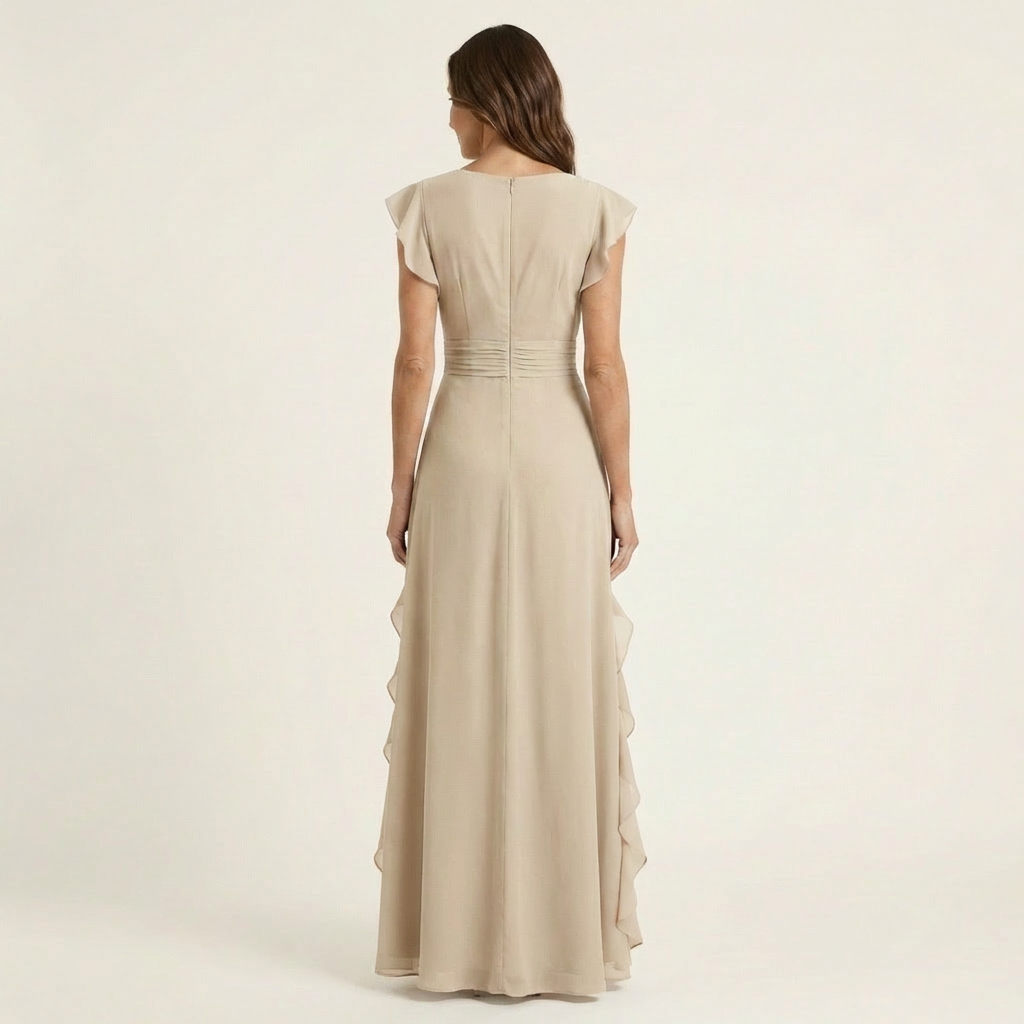 Nellyana | Wrap-Style V-Neck Flutter-Sleeve Cascading Ruffle Maxi Dress | The Bellemont Sisters Australia