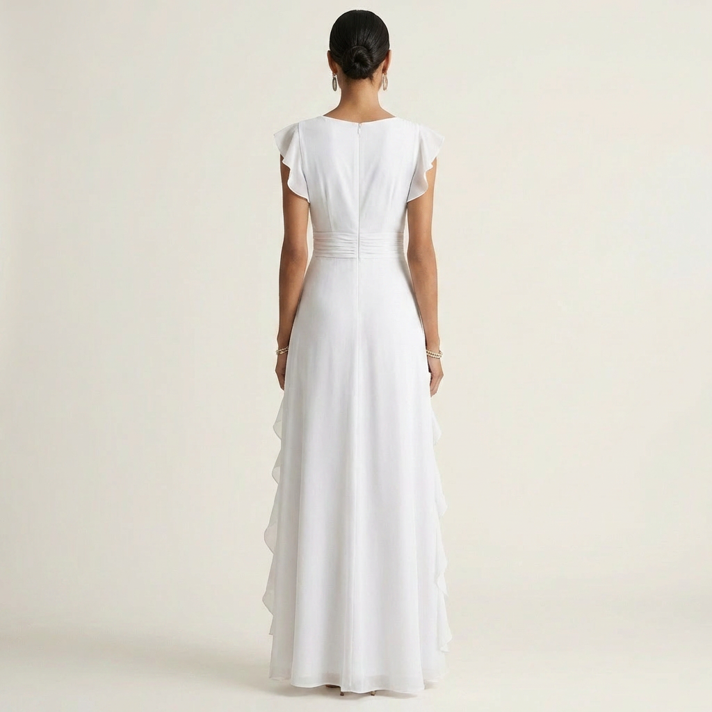 Nellyana | Wrap-Style V-Neck Flutter-Sleeve Cascading Ruffle Maxi Dress | The Bellemont Sisters Australia