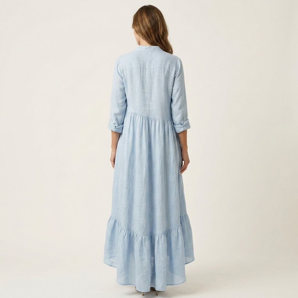 Jilana | Stand-Collar Button-Front Ruffle Hem Maxi Dress | The Bellemont Sisters Australia
