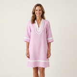 Sanina | Contrast-Trim Stripe V-Neck Cotton Shift Dress – Pink | The Bellemont Sisters Australia