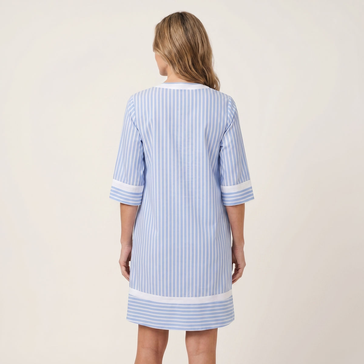 Sanina | Contrast-Trim Stripe V-Neck Cotton Shift Dress | The Bellemont Sisters Australia