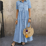 ELIZABETH | BUTTON-FRONT MIDI DRESS – Sky blue | The Bellemont Sisters Australia