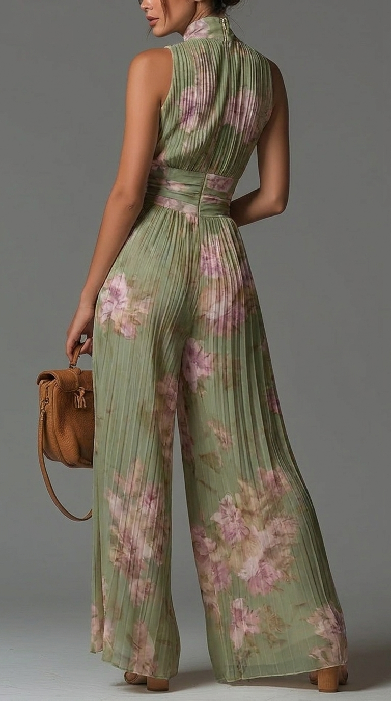 Sandra – Pleated Floral Chiffon Jumpsuit | The Bellemont Sisters Australia