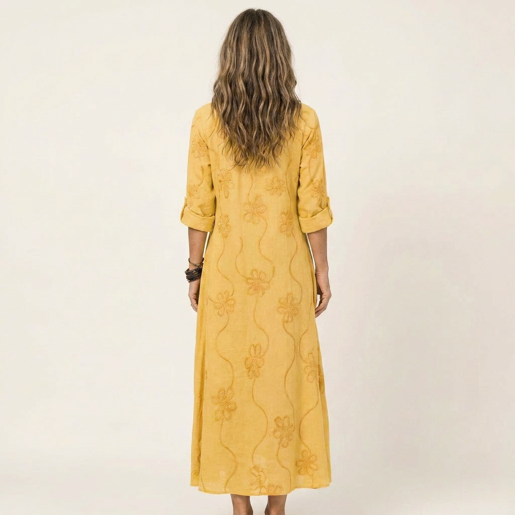 Mariam | Cotton-Linen Maxi Dress with Tonal Floral Embroidery | The Bellemont Sisters Australia