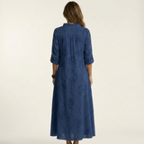 Mariam | Cotton-Linen Maxi Dress with Tonal Floral Embroidery | The Bellemont Sisters Australia
