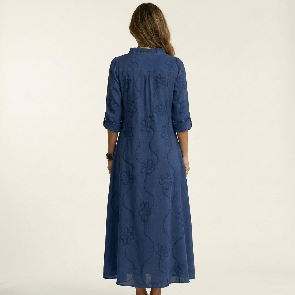 Mariam | Cotton-Linen Maxi Dress with Tonal Floral Embroidery | The Bellemont Sisters Australia
