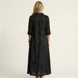 Mariam | Cotton-Linen Maxi Dress with Tonal Floral Embroidery | The Bellemont Sisters Australia