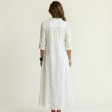 Mariam | Cotton-Linen Maxi Dress with Tonal Floral Embroidery | The Bellemont Sisters Australia