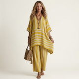 Kiara | Two-Piece Striped Cotton-Linen Set – Yellow | The Bellemont Sisters Australia