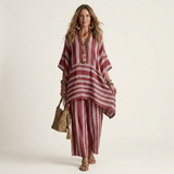 Kiara | Two-Piece Striped Cotton-Linen Set – Red | The Bellemont Sisters Australia