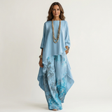 Cariola | Cotton-Silk Two-Piece Set with Asymmetric Tunic – Blue | The Bellemont Sisters Australia