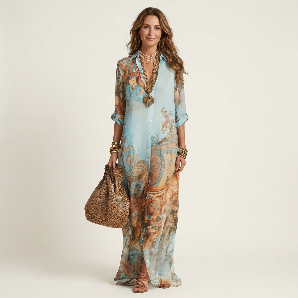 Lanie | Silk Maxi Shirt Dress – Blue | The Bellemont Sisters Australia