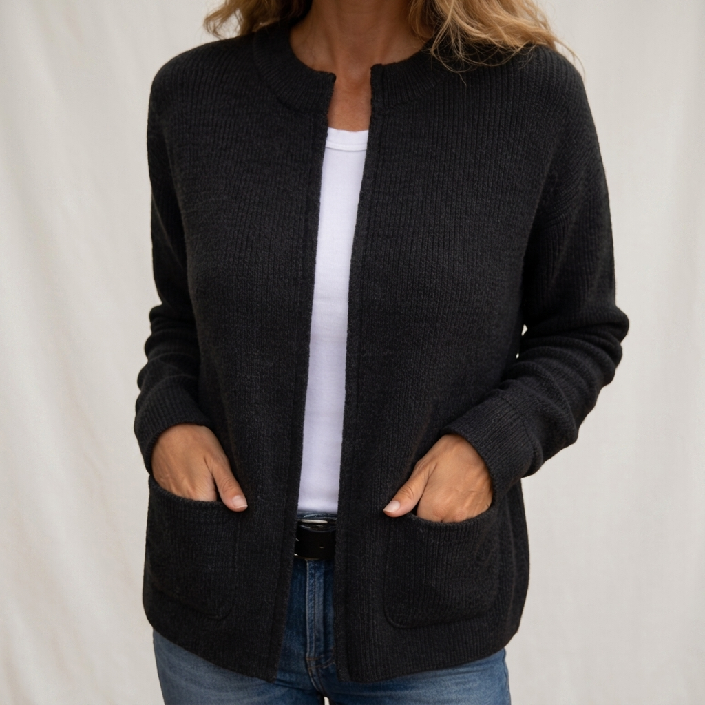Annika | Cozy Cardigan with Deep Pockets – Black | The Bellemont Sisters Australia