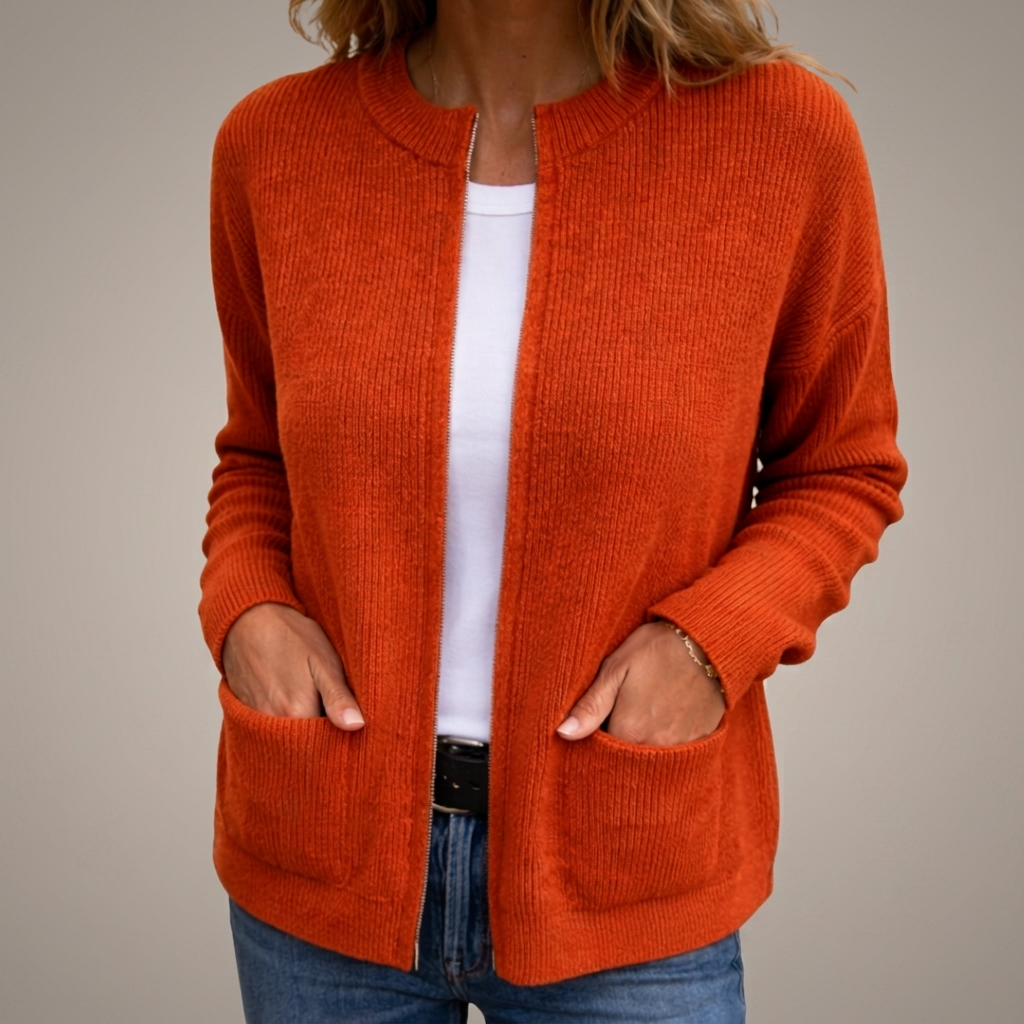 Annika | Cozy Cardigan with Deep Pockets – Orange | The Bellemont Sisters Australia