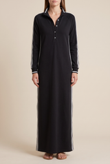 White-Trimmed Button-Down Collar Sweatshirt Maxi Dress – Black | The Bellemont Sisters Australia